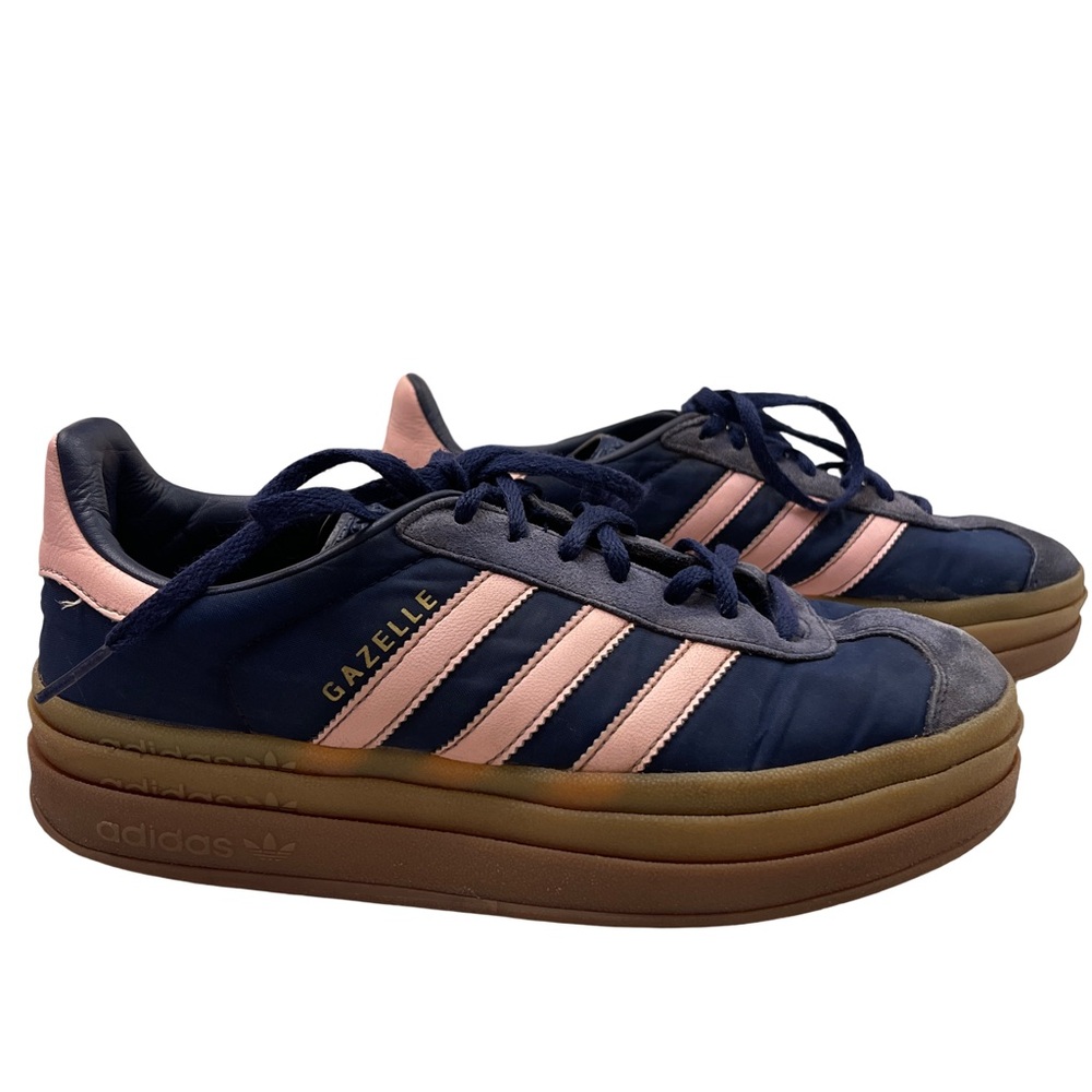 adidas Gazelle Bold Platform Sneakers - Navy Blue/Pink/Gum Sole size 9.5